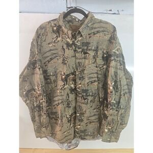 North River Outfitters Deer Shirt‎ XXL Deer Print Button Up Hunting Camo